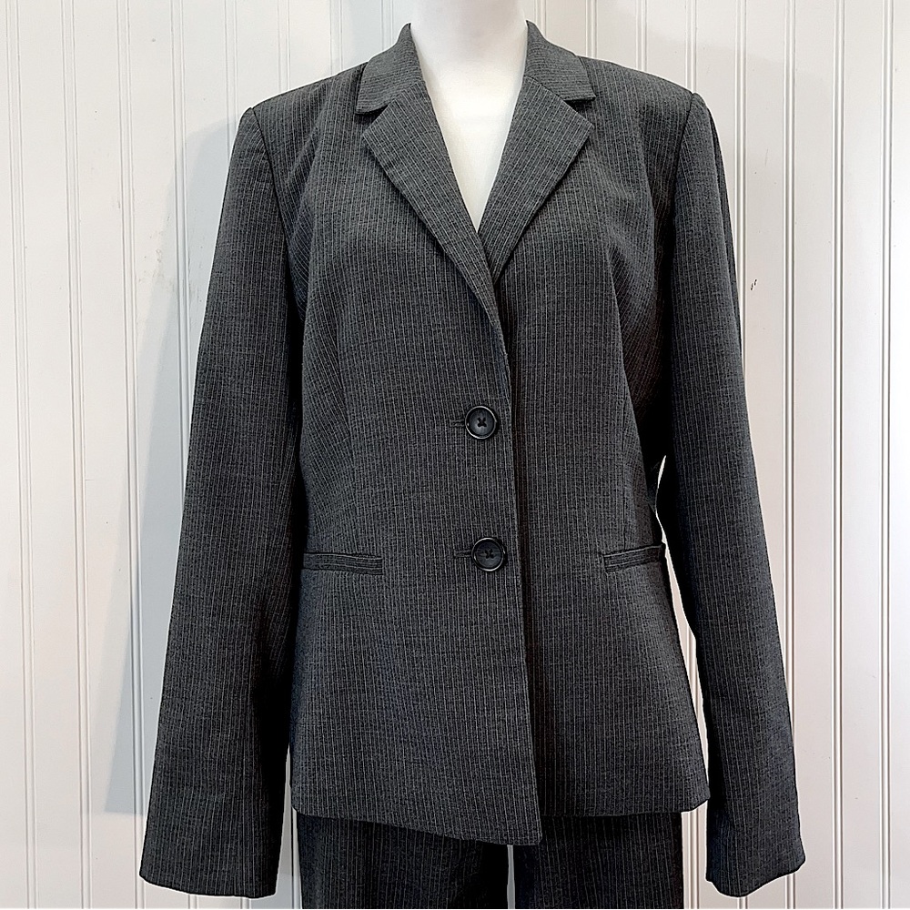 Banana Republic Stretch Gray Pinstripe Suit Pants Trousers Blazer Women Plus 14